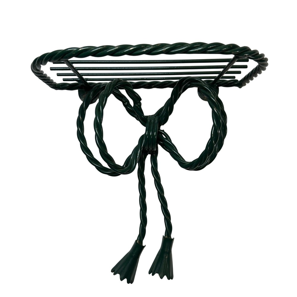 Vintage Dark Green Twisted Metal Bow Wall Shelf with Tassels Coquette Decor